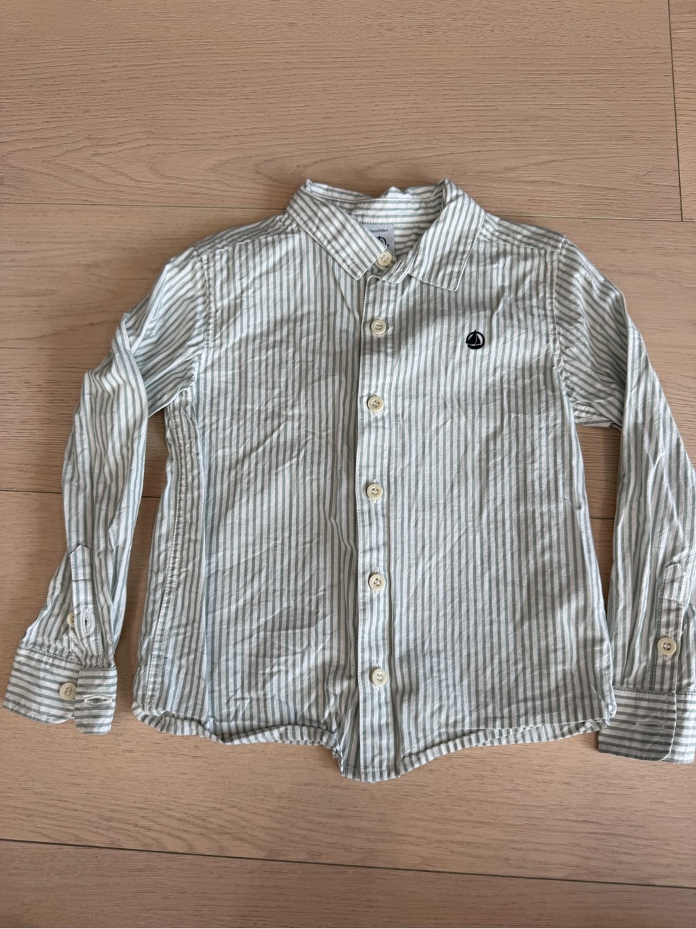 Petit Bateau Striped Button-Down Shirt - White & Light Green | 5Y